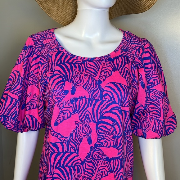 Lilly Pulitzer Rosen Dress passion fruit pink blue zebra print size large - Picture 2 of 8
